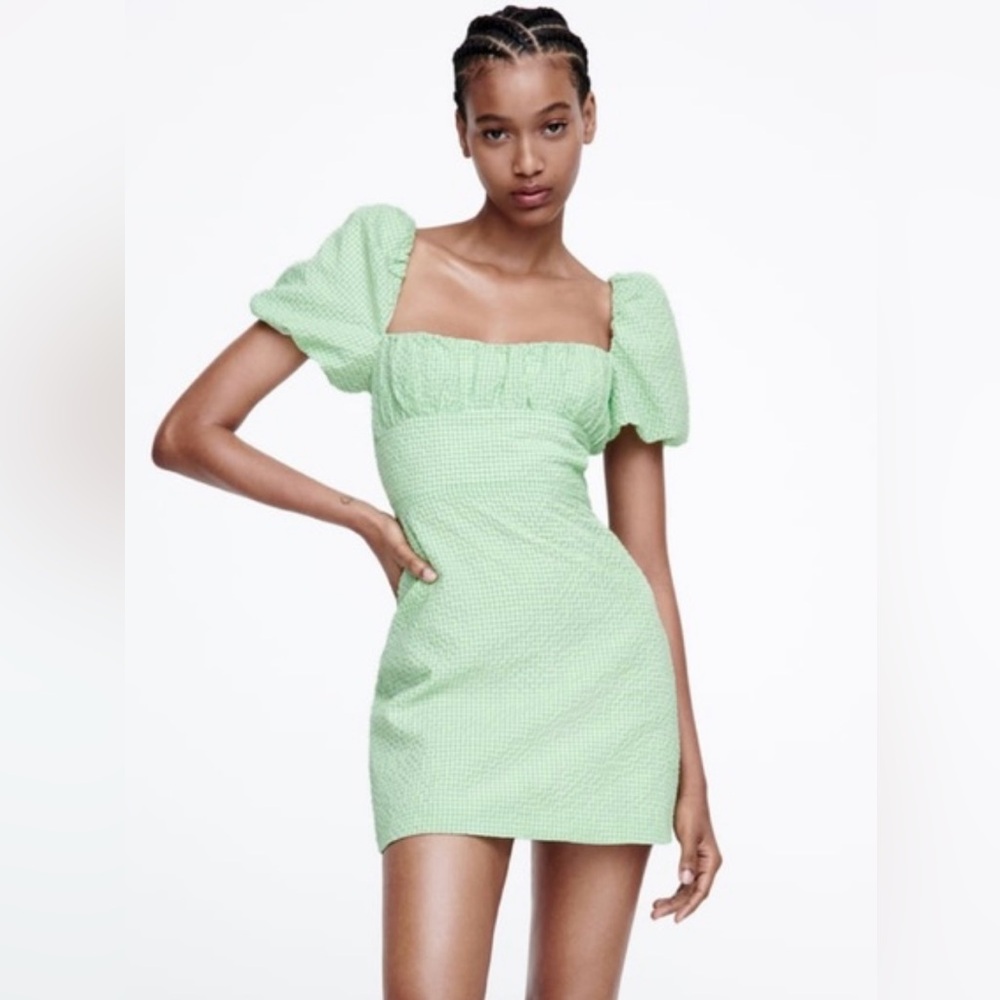 Zara Mint Green Puff Sleeve Mini Dress
